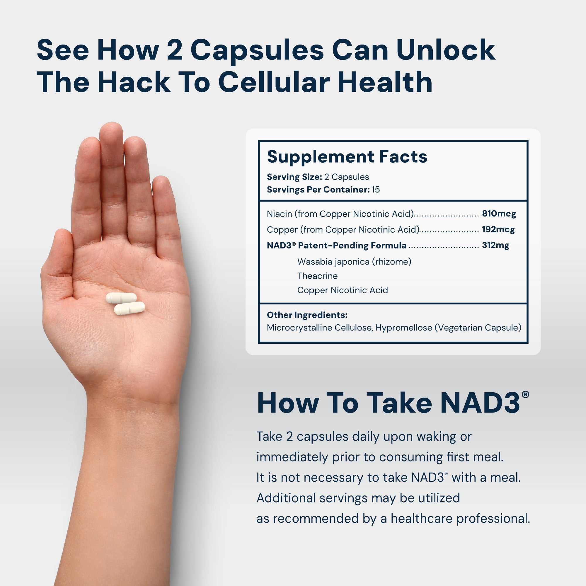 NAD3® 30 • Un suplemento dietético totalmente natural NAD+ Booster® (suministro para 15 días)