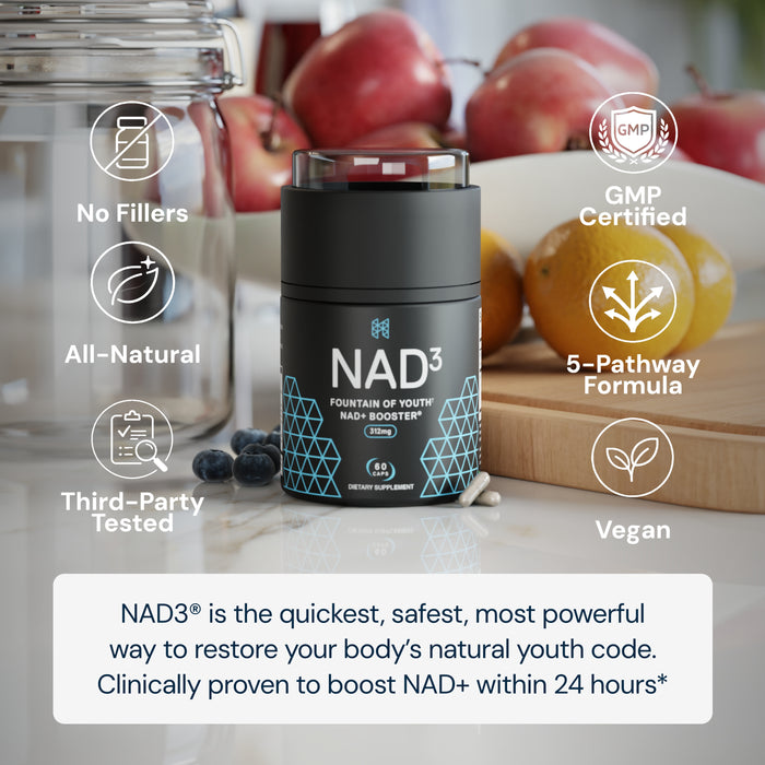 NAD3® 30 • Un suplemento dietético totalmente natural NAD+ Booster® (suministro para 15 días)