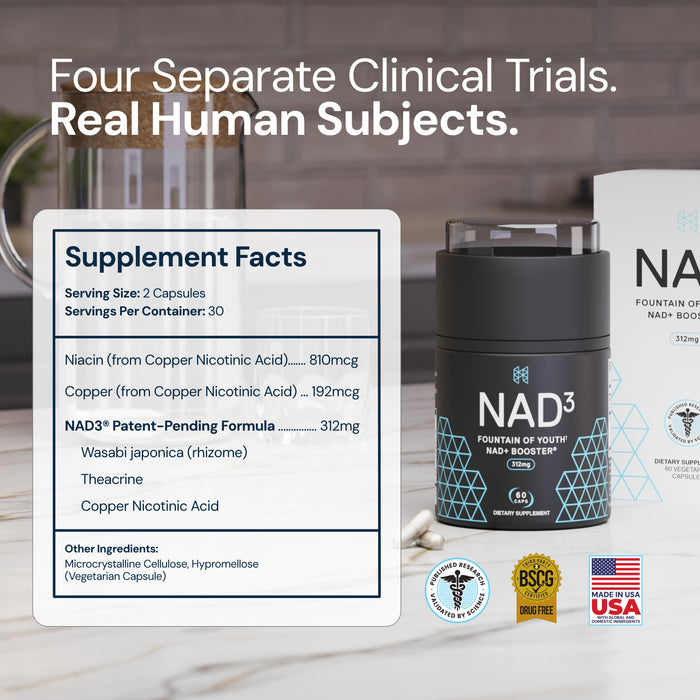 NAD3® 30 • Un suplemento dietético totalmente natural NAD+ Booster® (suministro para 15 días)