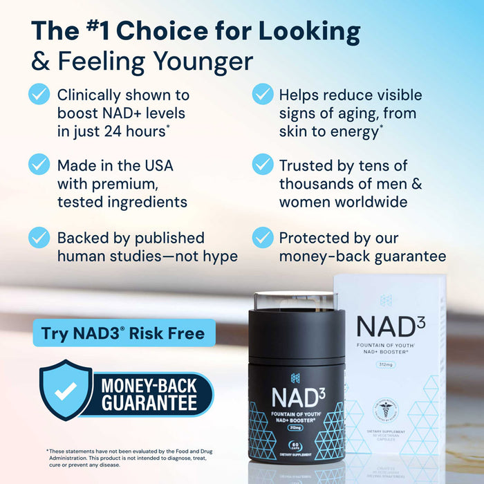 NAD3® 60 • Un suplemento dietético totalmente natural NAD+ Booster® (suministro para 1 mes) 