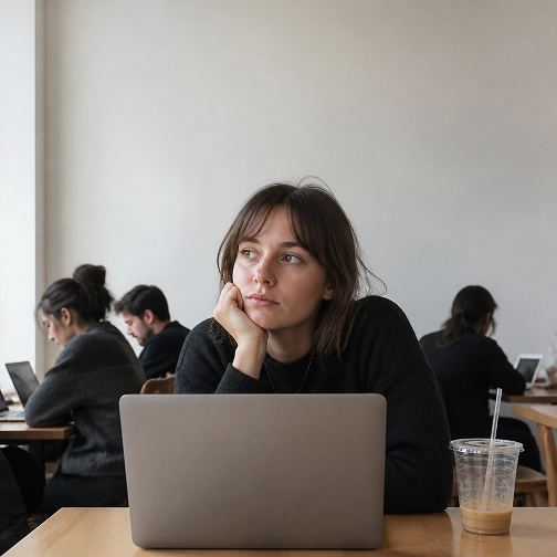 Person at a laptop looking tired